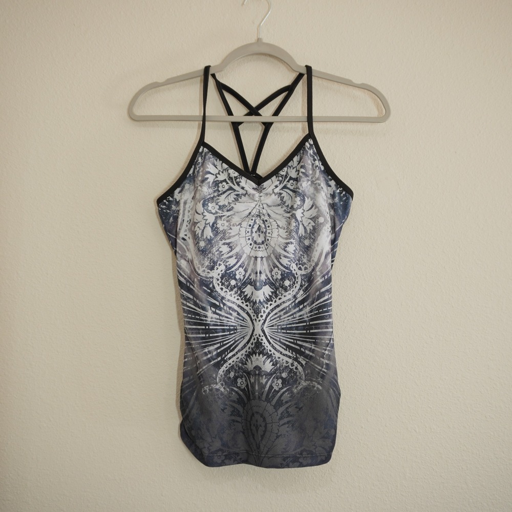 Prana Women Small Grey Mandala Graphic Strappy Racerback Yoga Tank Top Shelf Bra